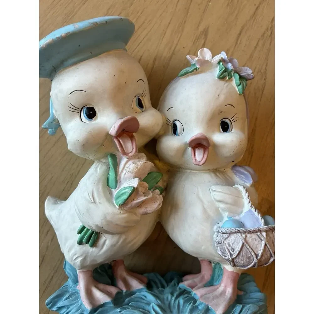VTG Easter Chicks Sailor Boy & Girl Figurine Love Flowers Basket Spring Decor